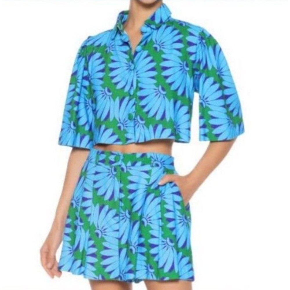 FARM Rio Floral Crop Button Down Shirt Size Large Copacabana Banana Top L